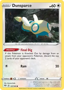 Dunsparce / Darkness Ablaze / Sword & Shield / Pokemon